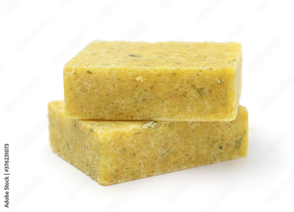 Chicken bouillon cubes isolated on white. Chicken bouillon cubes isolated on white.