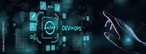 DevOps Agile development concept on virtual screen. photo