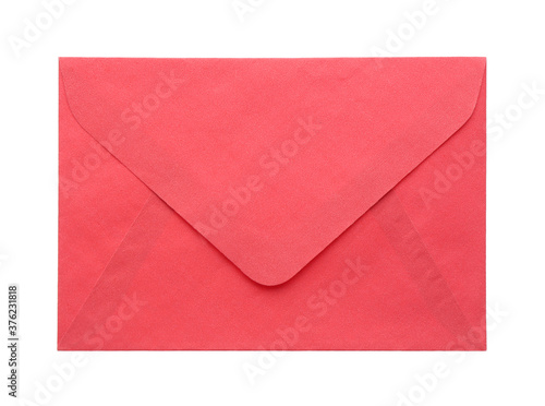 Red paper envelope isolated on white. Mail service