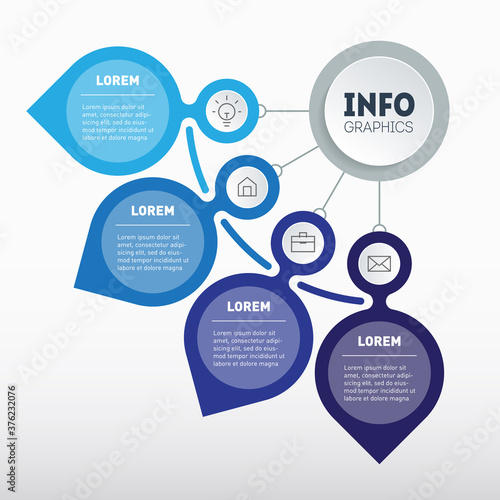 Business presentation concept with 4 directions. Infographic of technology or education process with four steps or options. Vector. Report design template.