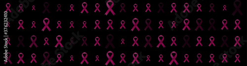 Breast cancer awareness month. Pink ribbon tapes pattern. Women healthcare abstract background. Vector banner design