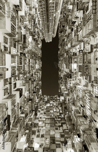 Exterior of crowded residential building in Hong Kong city