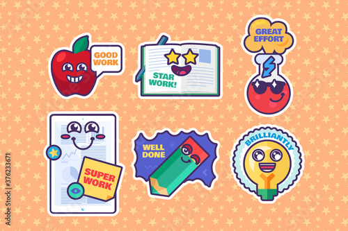 School awards set of cartoon stickers reward signs