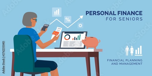 Senior woman managing her personal finances at home