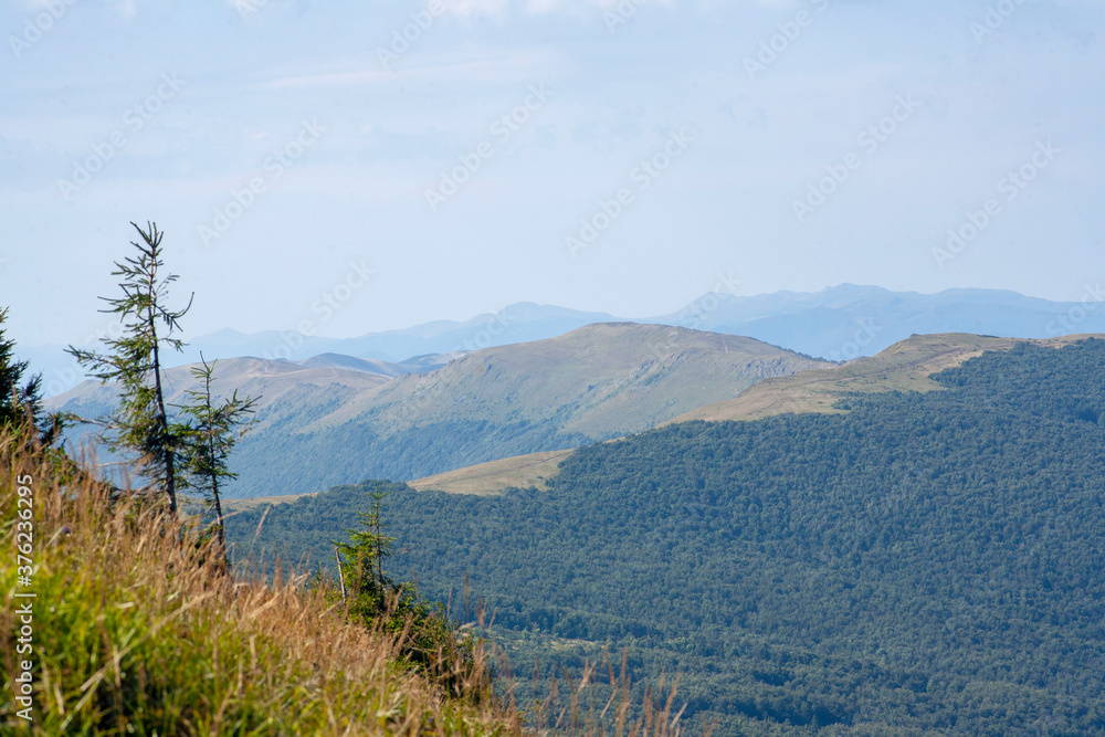 view from Mount Pikuy. Ukrainian Carpathians in the summer