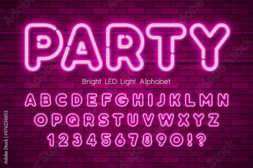 LED light 3d alphabet, extra glowing modern type.