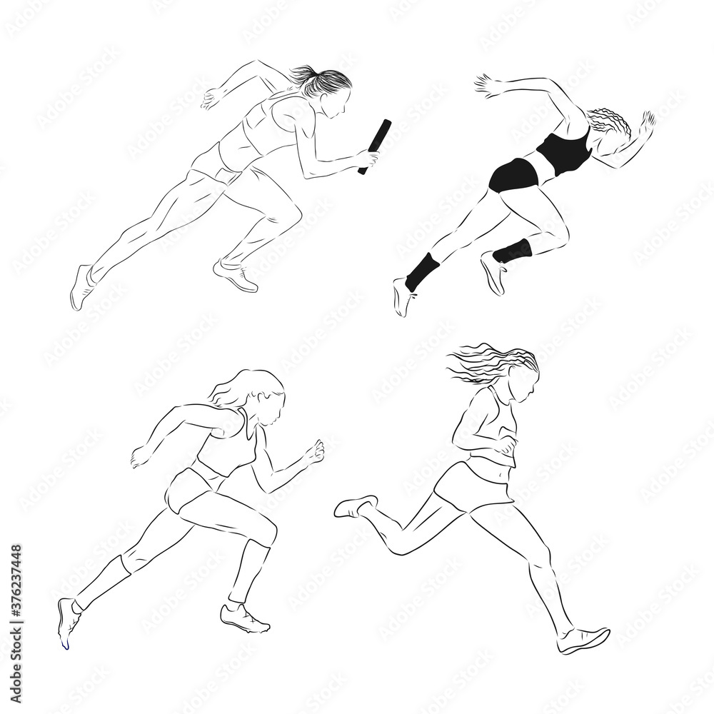 A collection of doodle art illustrations that includes the following sports track and field runner, track and field, runner, vector sketch illustration