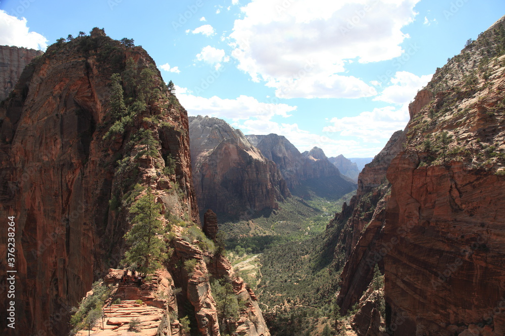 Scenic view of Angels landing with hiking Trail at Zion National Park, Utah, USA Scenic view of Angels landing with hiking Trail at Zion National Park, Utah, USA
