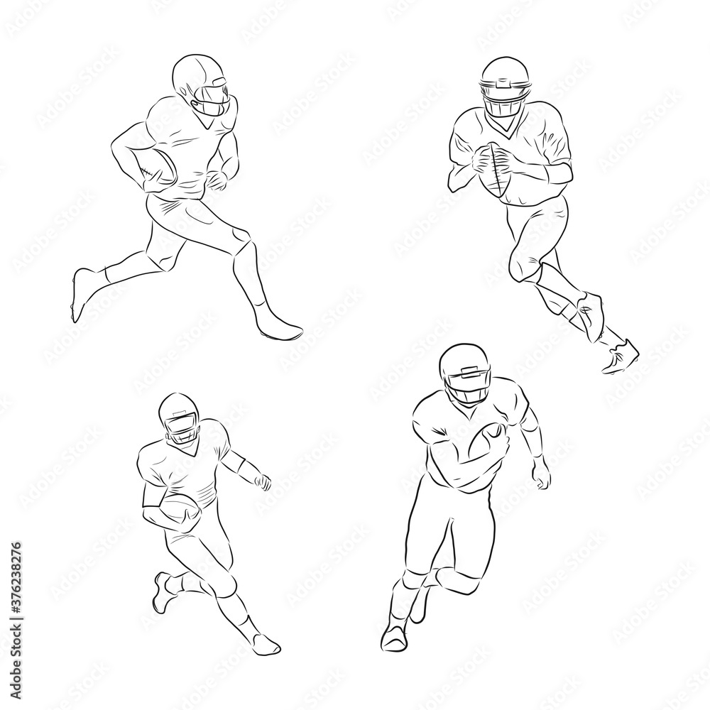 Running rugby player, abstract black vector silhouette, Rugby player, vector sketch illustration