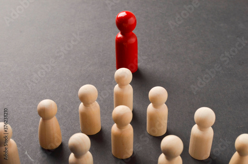Fotografie Business & HR global wood puzzle concept for leadership and team with peg doll