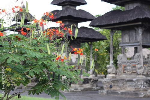 バリ島の寺院と花