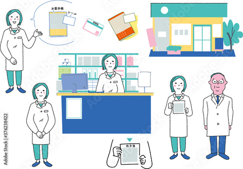 調剤薬局のお仕事　イラスト
