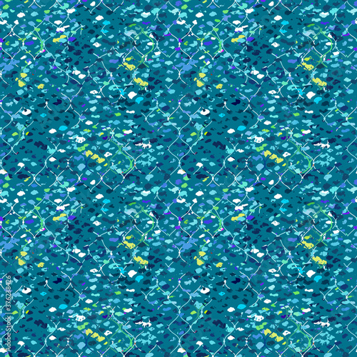 Abstract water seamless pattern with fishnet on turquoise background. Camo fishing pattern 