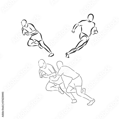 Running rugby player, abstract black vector silhouette, Rugby player, vector sketch illustration