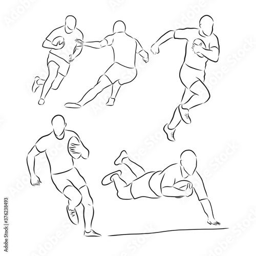 Running rugby player, abstract black vector silhouette, Rugby player, vector sketch illustration