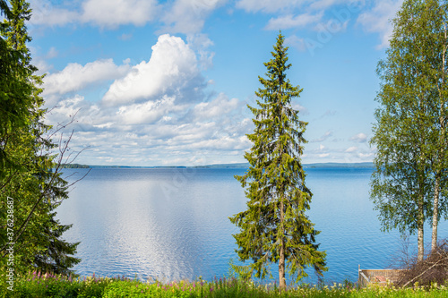 View of the Lake Nuasjarvi and it's shore, Vuokatti, Sotkamo, Finland photo