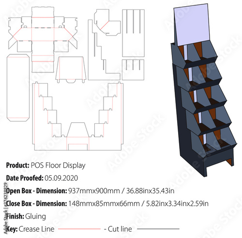 Point of sale floor display packaging design die cut template - vector