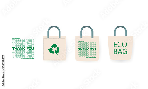 Eco fabric cloth bag. Vector on isolated white background. EPS 10