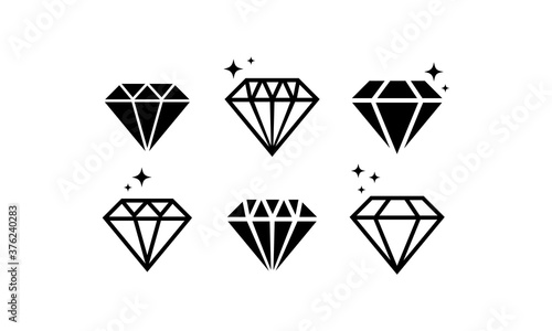 Diamond icon set. Abstract jewelry gemstones, crystals. Jewelry logo design. Vector on isolated white background. EPS 10