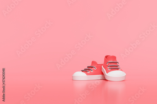 Creative Red shoe on gradient background, 3d rendering.