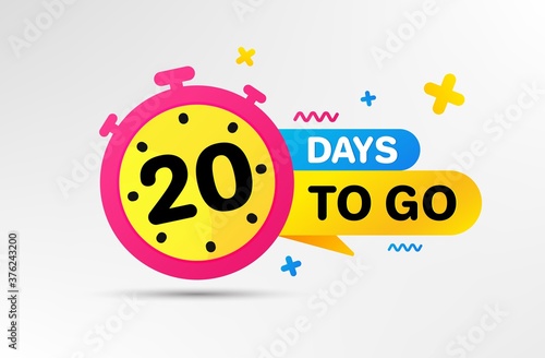 Twenty days left icon. Countdown left days banner with timer. 20 days to go sign. Sale announcement banner. Count time for promotional offer. Promotion countdown timer. Vector