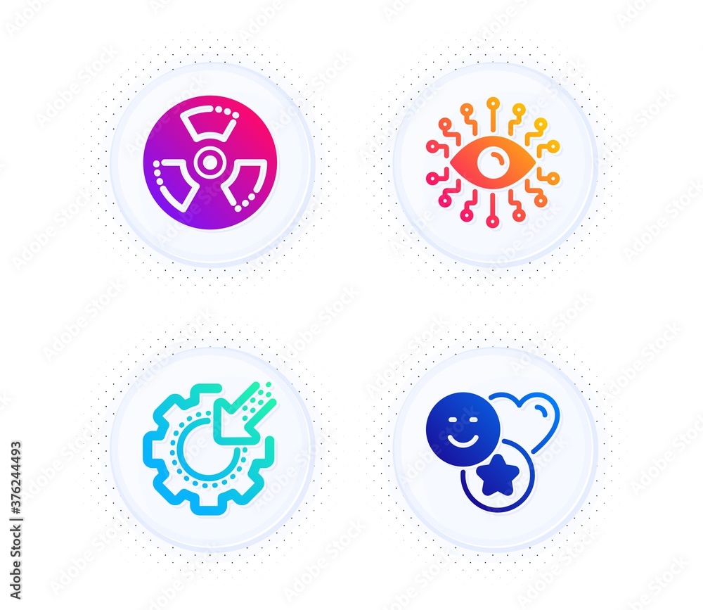 Artificial intelligence, Seo gear and Chemical hazard icons simple set. Button with halftone dots. Smile sign. All-seeing eye, Cogwheel, Toxic. Social media likes. Technology set. Vector Artificial intelligence, Seo gear and Chemical hazard icons simple set. Button with halftone dots. Smile sign. All-seeing eye, Cogwheel, Toxic. Social media likes. Technology set. Vector