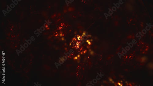 Abstract multi-colored computer generated fractal background. Orange golden and yellow color on dark