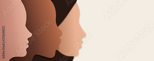Silhouette group of multiethnic women who talk and share ideas and information. Women social network community. Communication and friendship women or girls of diverse cultures. Speak