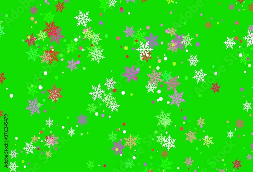Light Pink, Green vector template with ice snowflakes.