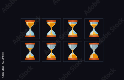 Sandglass animation frames. Hourglass sandglass animation for animation, cartoon and video games.