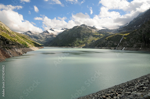 The Mattmark Stausee collecting meltwater from the Schwarzberggletscher. photo