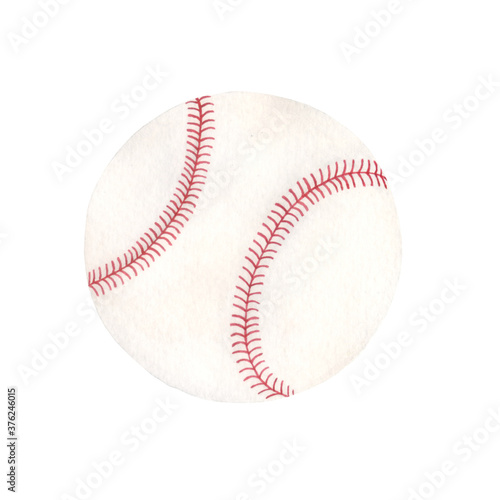 Canvas Print Watercolor illustration of baseball white leather ball with red lace