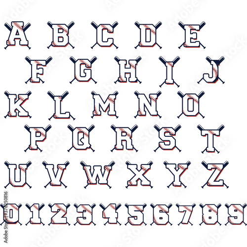 Baseball alphabet a-z numbers 0-9
