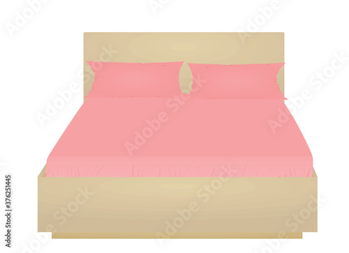 Pink home or hotel double bed. vector illustration