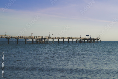 The wooden pier seabridge in Binz at baltic sea in Germany.