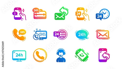 Call center, Support and Chat message. Processing icons. 24 hour service classic icon set Gradient patterns. Quality signs set. Vector