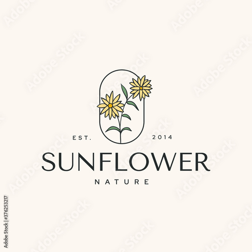 Sun Flower Botanical Logotype Vintage Hipster Illustration Icon
