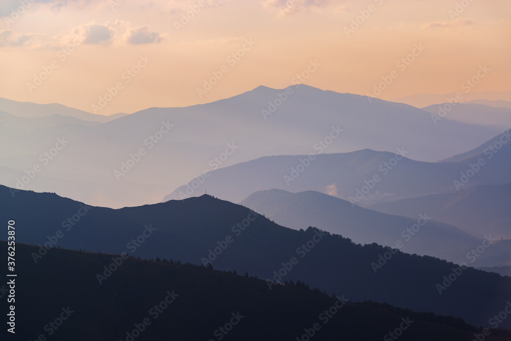 Mountains silhouettes at sunset