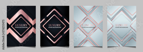 Collection of luxury covers design template black and white with elegant rose gold. Vector layout premium vip style for books, magazines, catalogs, poster celebration, flyer anniversary, package