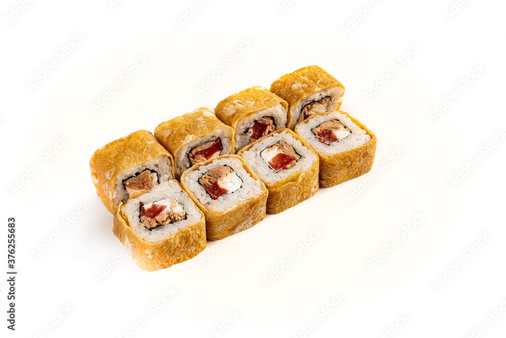 photo of sushi rolls on a white background photo of sushi rolls on a white background