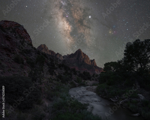 Milky Way Galaxy rising behind the Watchman Mountain Peak