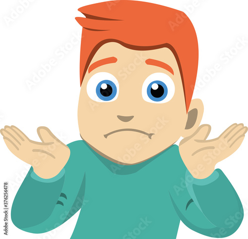 Vector emoticon illustration of a boy with a doubtful expression