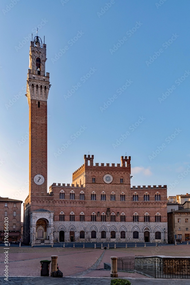 The Palazzo Pubblico at the Piazza del Campo in Siena, Tuscany, Italy 