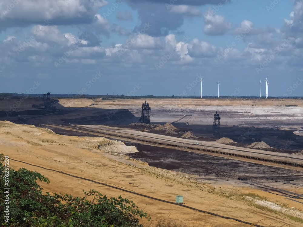 Lignite mining, surreal landscape in Garzweiler in Germany, searching for brown coal Lignite mining, surreal landscape in Garzweiler in Germany, searching for brown coal