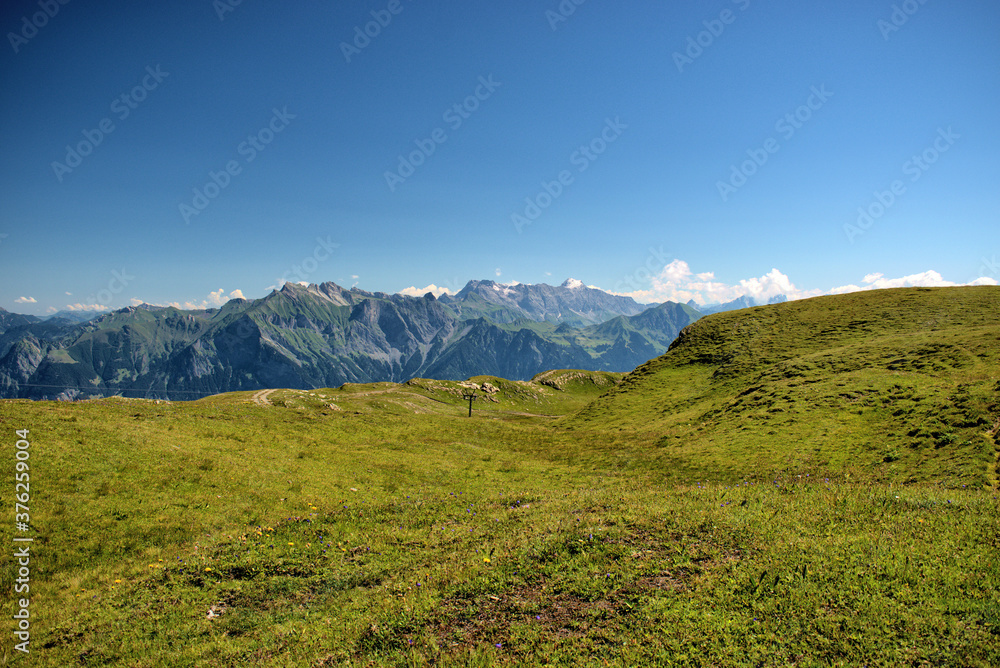 Fototapeta premium Bergwelt auf dem Pizol in der Schweiz 7.8.2020
