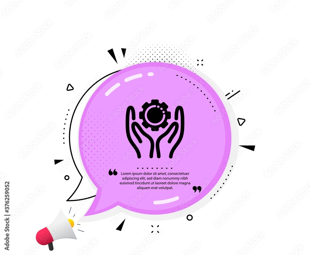Employee hands icon. Quote speech bubble. Work gear sign. Development cogwheel symbol. Quotation marks. Classic employee hand icon. Vector