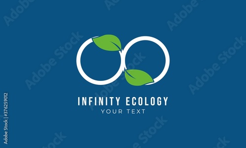 Infinity Ecology Logo. Infinity Loop Circle With green leaf Logo Vector Design. Usable For Pharmacy or Agricultural Technology Logo