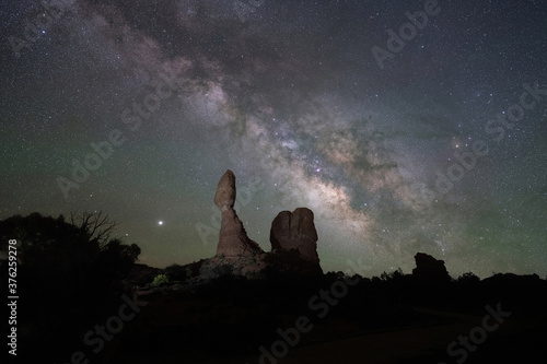 Balanced Rock light painted at night in Arches National Park