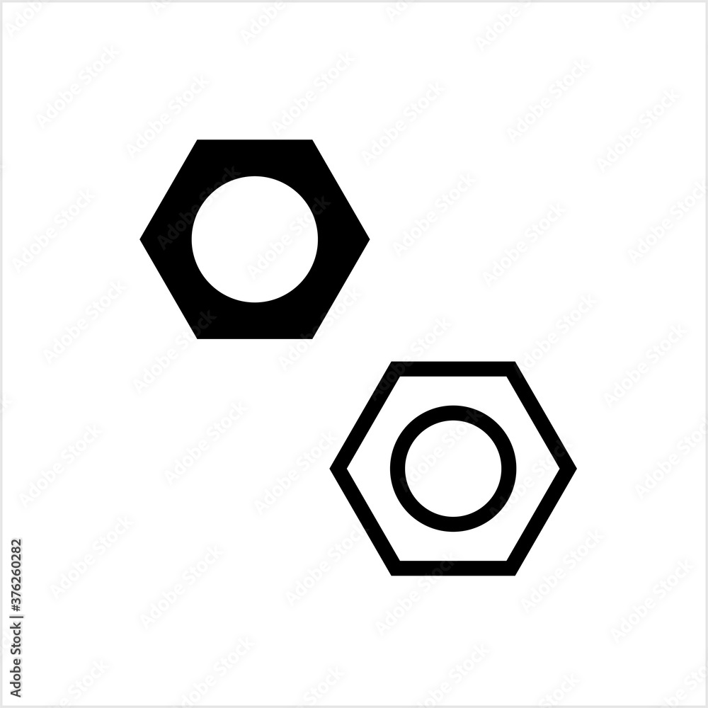 Hexagon Nut Icon, Threaded Hole Fastener Icon Hexagon Nut Icon, Threaded Hole Fastener Icon