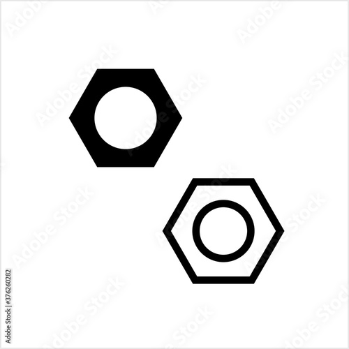 Hexagon Nut Icon, Threaded Hole Fastener Icon